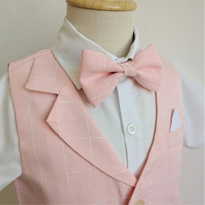 Baby Boys Formal Birthday Photograph Suit Kids Vest Shirt Pants Bowtie Wedding Dress Teenager Suit Children Graduation Costume