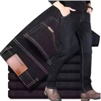 New men's straight leg jeans classic black blue micro elastic casual business casual denim pants men's brand pants