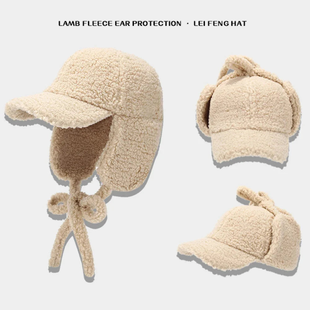 New Thick Warm Bomber Hat Berber Fleece Snow Ski Baseball Earflap Cap Men Women Autumn Winter Hat Male Female Russian Hat