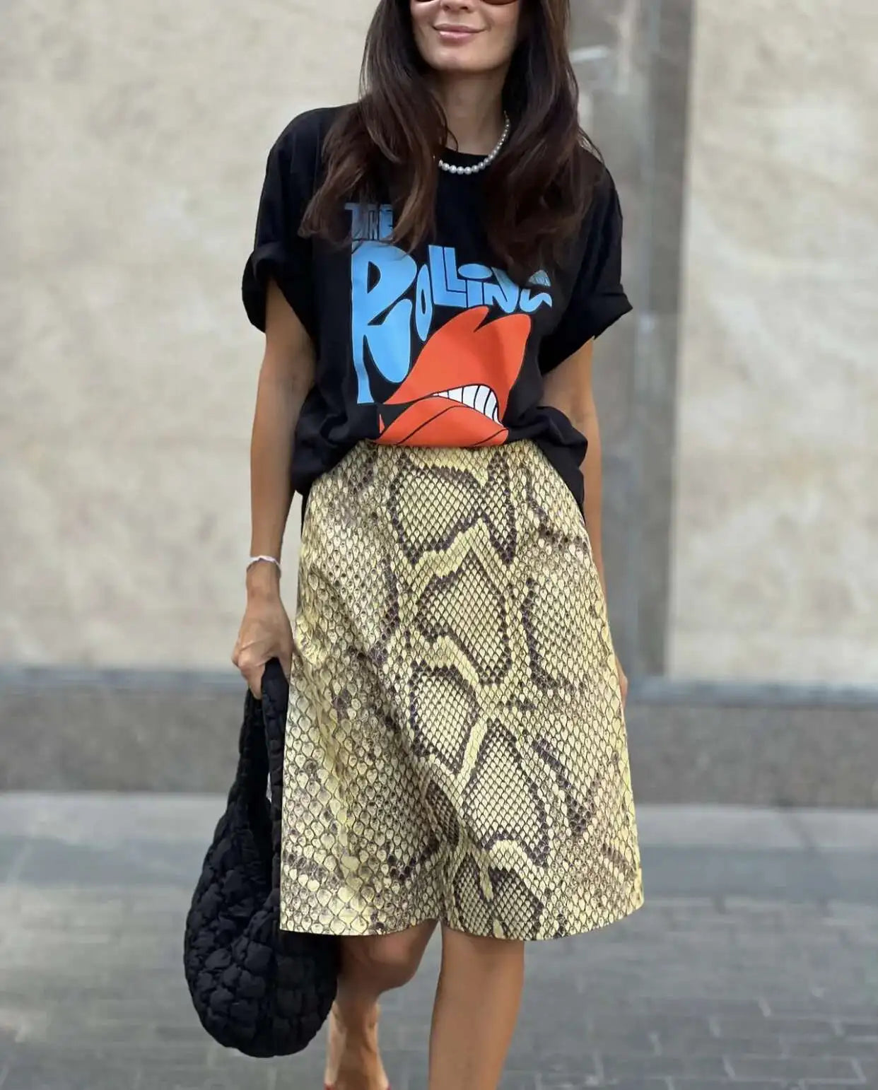 Snakeskin Printed Fashion Skirt Women's High Waist Slim Contrast Patchwork Commute Streetwear Female Vintage Y2k Skirt DDX8