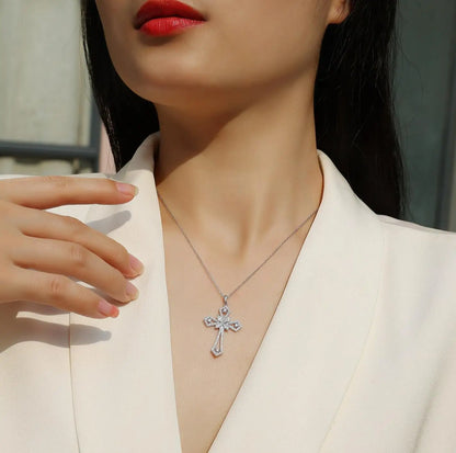 New 2.5mm Moissanite Cross Pendant Necklace for Women Original s925 Sliver Collar Neckalces Trend Goth Party Wedding Jewelry