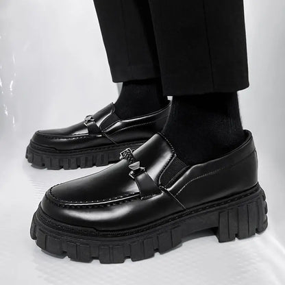 Man Casual Loafers Shoe Black Business Leather Shoes for Men Round Toe Height Increasing Platform Footwear Offer Shipping Free