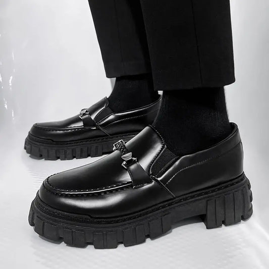 Man Casual Loafers Shoe Black Business Leather Shoes for Men Round Toe Height Increasing Platform Footwear Offer Shipping Free