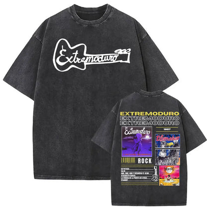 Rock Band EXTREMODURO Tour 2025 Vintage Washed T-shirt Men Women Fashion Hip Hop Street T Shirts Summer Loose Oversized T Shirt