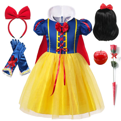 Kids Clothing 2PCS Set Dress+Cloak Snow White Princess Costume Halloween Carnival Cosplay Party Girls Dresses Birthday Party