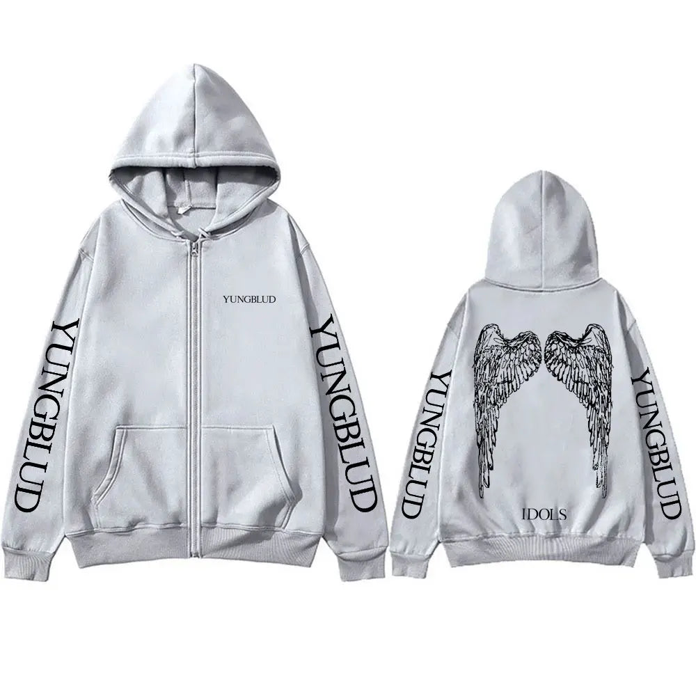 Yungblud IDOLS Wings Album Tour 2025 Zipper Hoodie Male Oversized Zip Up Jacket Men Women Clothing Hip Hop Hoodies Streetwear