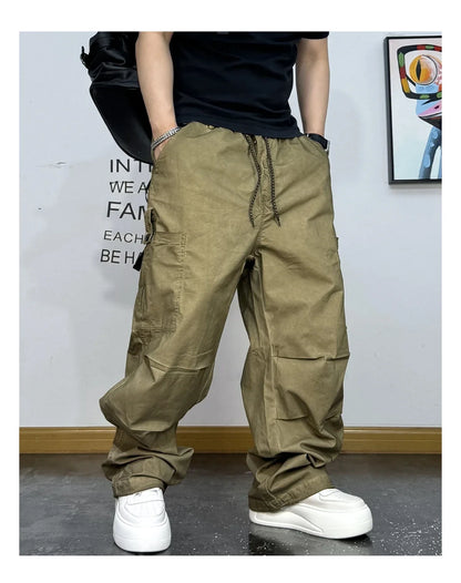 Mens American Vintage Baggy Cargo Pants Multi Pocket Distressed 100% Cotton Straight Leg Loose Fit Premium Quality Pants Trendy