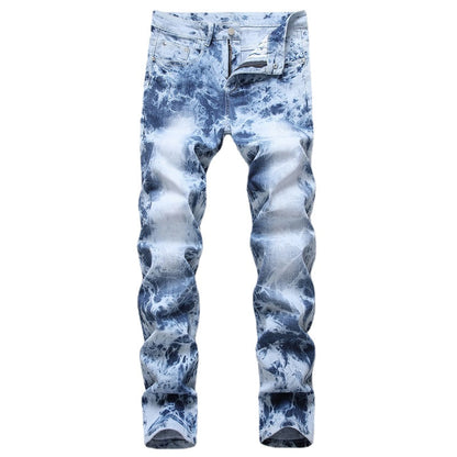 2026 New Men's Yellow Jeans, Blue Stretch Biker Trousers, Broken Hole Jeans, Fashion Popular Men Denim Pants Big Size 29-42