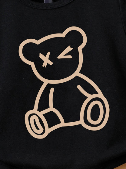 Summer Boy Cartoon Bear Children's 2-piece Set Round Neck T-shirt+Shorts Cool and Breathable