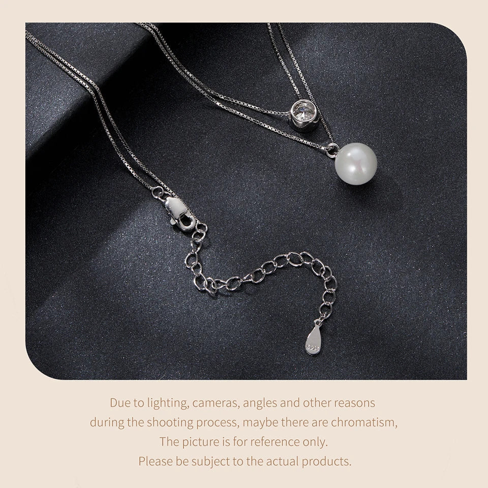 Moissanite Pearl Necklaces for Women, Dainty 925 Sterling Silver Choker Double Layer Necklace Elegant Jewelry Necklaces