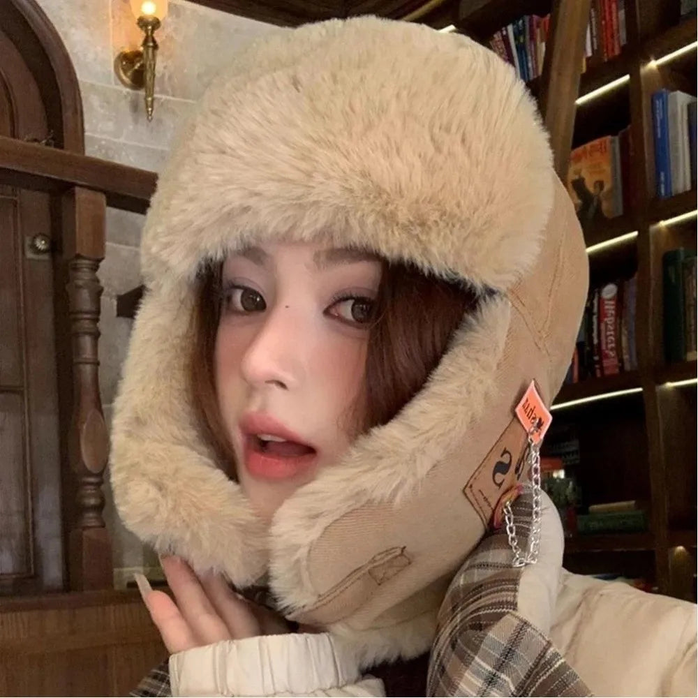 Fashion Thick Bomber Hat Faux Fur Waterproof Ear Protectors Hats Keep Warm with Ear Flaps Winter Hat Male