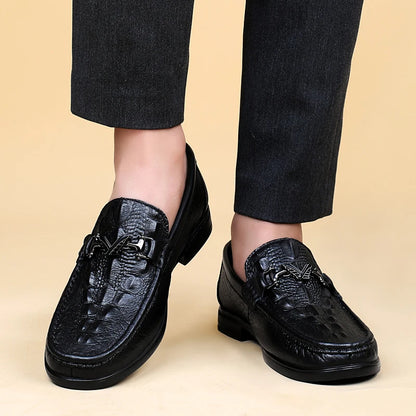 High Quality Round Toe Breathable Loafers Fashionable Brand Men's Comfortable Crocodile Patterned Casual Cowhide and Bean Shoes