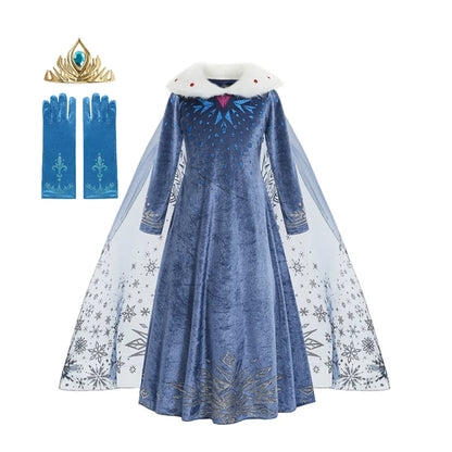 Elsa Dress for Girl Princess Birthday Party Winter Costume Kids Cosplay Frozen Evening Long Sleeve Clothes Snow Queen