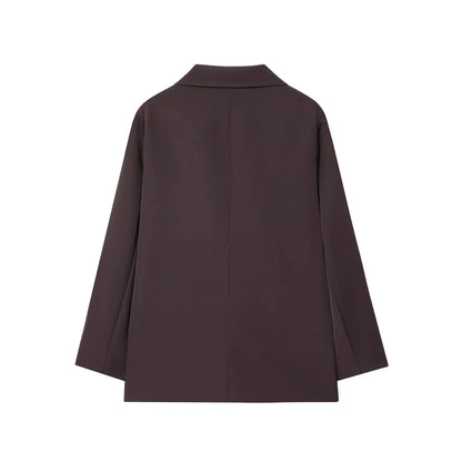 Fall Elegant Lady Commute Blazer Lapel Double-breasted Blazer Coat 2025 Spring Autumn Fashion Minimalist Office Women Blazer
