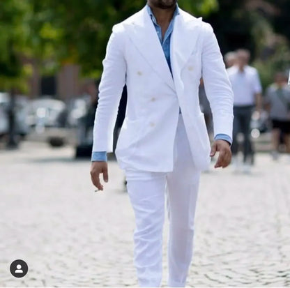 White Double Breasted Suit Slim Fit 2 Pcs Costume Homme Groom Tuxedo Wedding Suits Party Blazer Terno Masculino Jacket+Pant