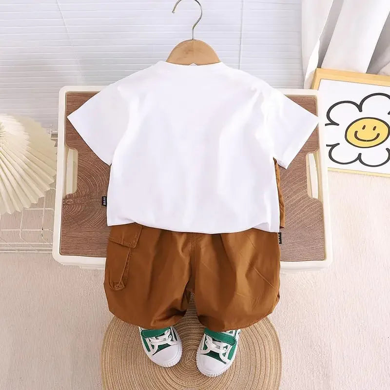 New Summer Baby Clothes Suit Children BoysFake Two-piece Vest T-shirt Shorts 2Pcs/Sets Toddler Casual Costume Kids Tracksuits