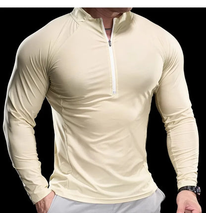 2024 New Men Sports T-shirt Gym Fitness Tops Running Training Clothes Autumn Round Neck Quick-drying Breathable Long Sleeves