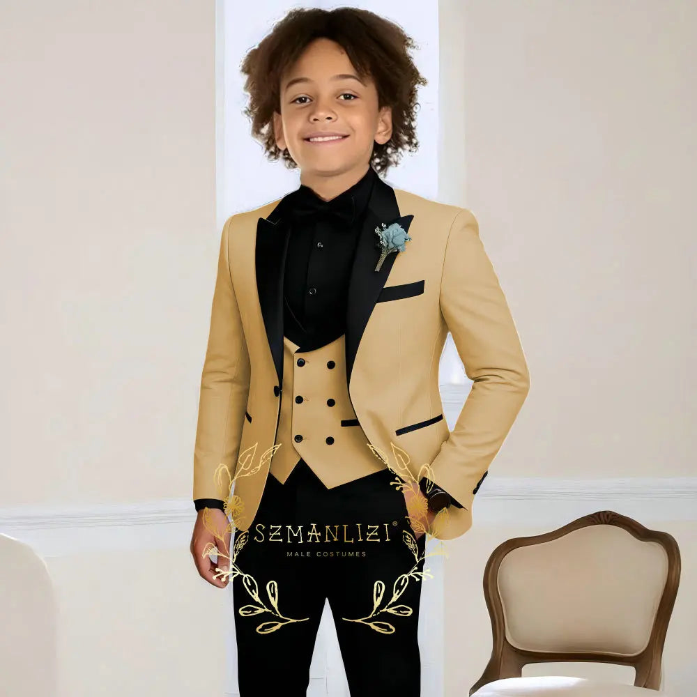Boys Suit Wedding Tuxedo 3 Pieces Peaked Collar Jacket Pants Vest Child Formal Blazer Set Slim Fit Outfit costume garcon mariage