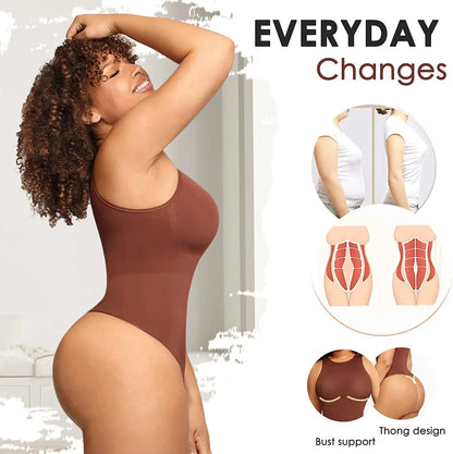 New Seamless Crew Neck Body Sculpting Shaper Women's Sleeveless Tummy Control Bodysuit Shapewear Racerback Tank Tops Thong Snap