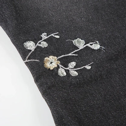 Weekeep Floral Embroidery Jeans Vintage 2000s Low Rise Flared Jeans Women Retro y2k Baggy Denim Pants High Street Basic Trousers