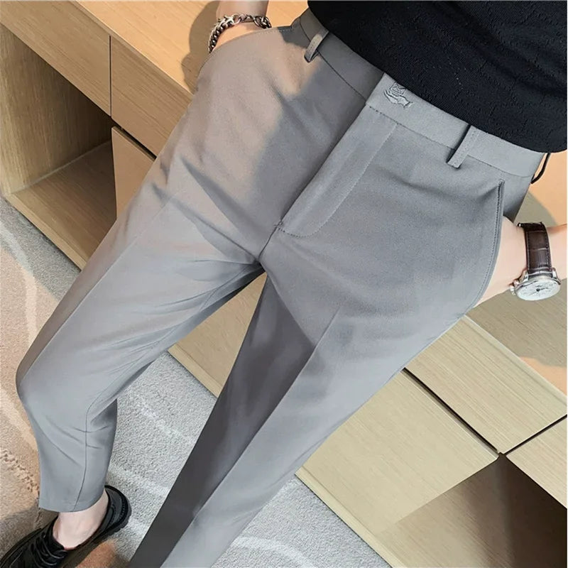 High Quality British Style Business Casual Pants Men's Spring Summer Solid Color Slim Fit Formal Wear Suit Pants Men Clothing