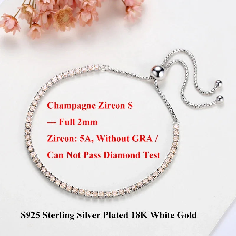 Full 2mm Moissanite Diamond Tennis Bracelet for Woman Man Certified s925 Silver Plated 18K Adjustable Link Chain Bracelets