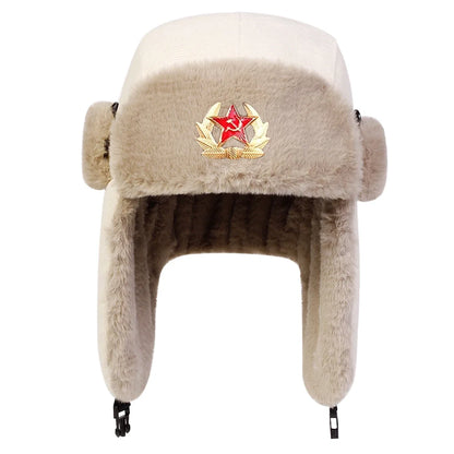 Unisex Five Pointed Star Corduroy Lei Feng Hat Winter Earflap Hat Keep Warm Ski Hat Bomber Hat for Outdoor Riding Snow Activitie