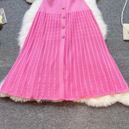 Brand Fashion Elegant Patchwork Knitted Long Dress Spring Summer Women Luxury Shirt Sweater Dress Lady Party Vestido