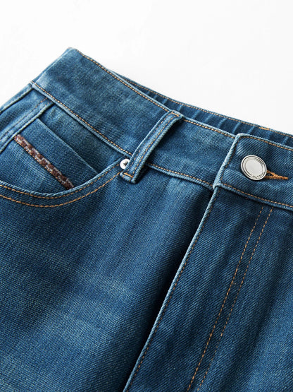 Double-length Jeans Women High-waisted Slim-fit Classic Straight Pants High Waist Elegant Office Lady Spring Trendy