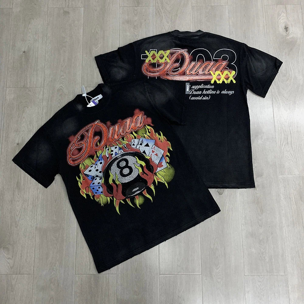 Car Letter Rhinestone Washed Cotton Short Sleeve Tshirts for Men and Women Harajuku Hip Hop Loose Shinning Diamond Tees Oversize