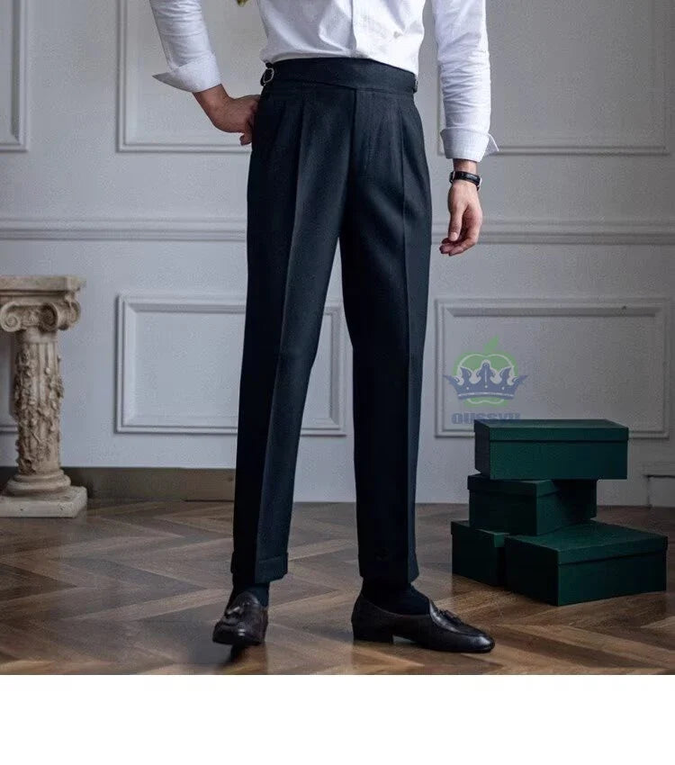Classics Italian Naples Style White Men's Suit Pants Men High Waisted Straight Fit Work Formal British Business Brand Trousers