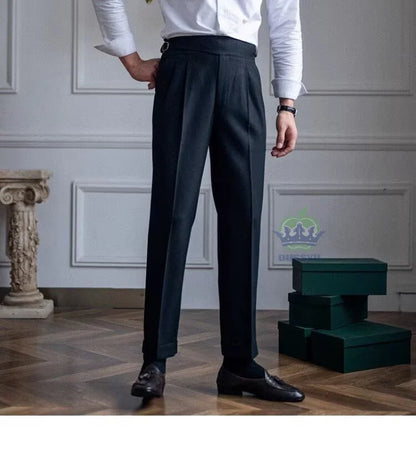 Classics Italian Naples Style White Men's Suit Pants Men High Waisted Straight Fit Work Formal British Business Brand Trousers
