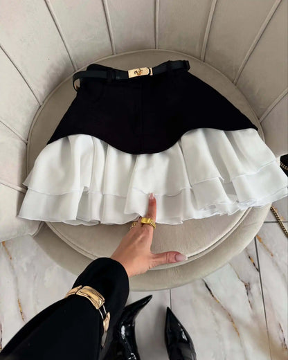 Denim Cake Skirt Women A Line Short Skirts High Waist Ruffles Elegant Splice Y2k Streetwear Party Pleated Slim Fit 2025 Spring
