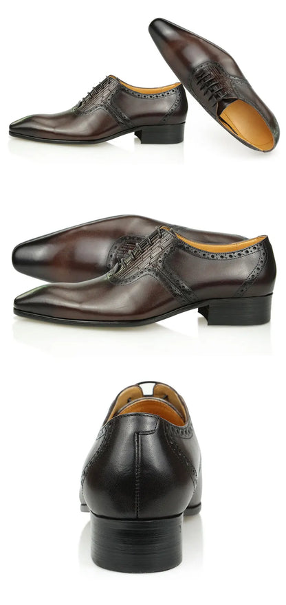 Mens Oxfords Shoes Business Lace-up Leather Office Brogue Pointed Formal Dress Wedding Party Shoe for Coffee Black Plus Size