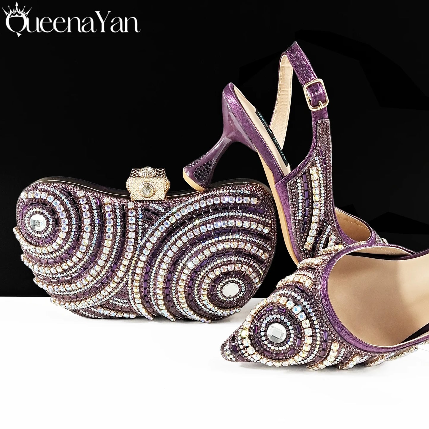 High-end Matching Women's Shoes with Diamond Hard Box Bag Popular in Nigeria Party Women's High Heels