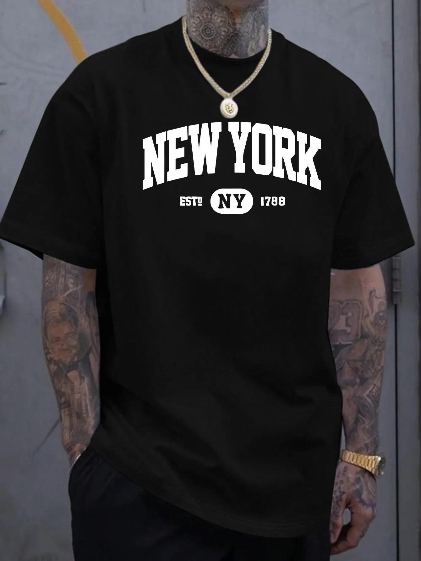 100% pure cotton men's casual loose and fashionable New York letter printed sports breathable short sleeved round neck T-shirt
