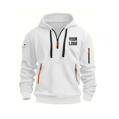2025 new men's and women's multi pocket ribbon zipper wool hooded casual shirt loose pullover fashionable sports shirt top