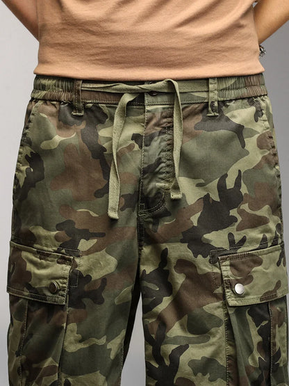 2024 Men's Shorts Camouflage Grey Summer Casual Elastic Waist Knee Length Camo Cargo Short Men Stretch Drawstring Cotton Bermuda