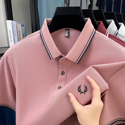 100% pure cotton embroidered new men's casual short sleeved polo shirt, fashionable, breathable, comfortable and versatile top
