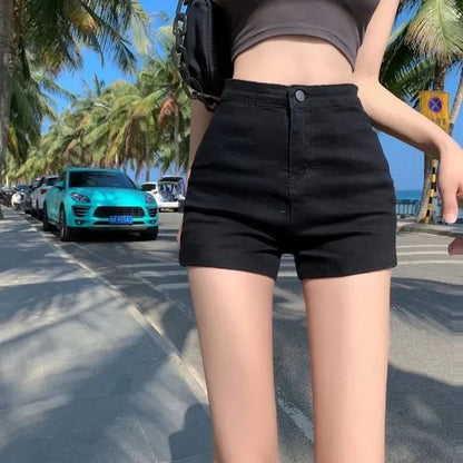 Y2K Korean Style Women's Black High Waisted Denim Shorts New A-Line Wide Leg Slim Fit Casual Summer Streetwear Trendy Hot Pants