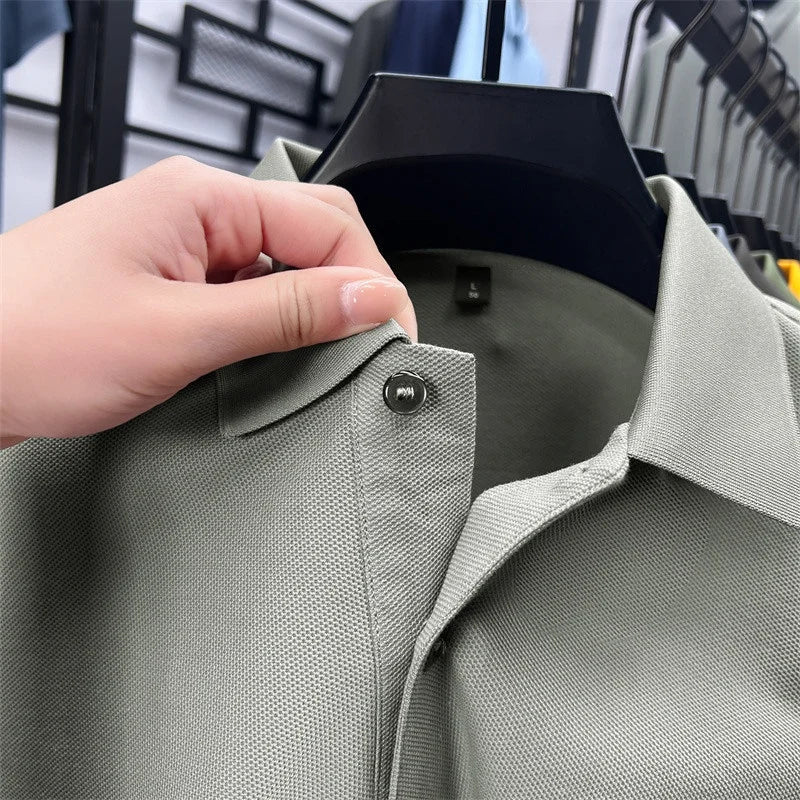 Men's Cotton100% High End Brand Lapel Polo Shirt Summer New Solid Color Print Short Sleeve T-Shirt Casual Breathe Men's Clothing