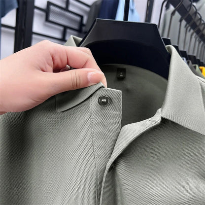 Men's Cotton100% High End Brand Lapel Polo Shirt Summer New Solid Color Print Short Sleeve T-Shirt Casual Breathe Men's Clothing