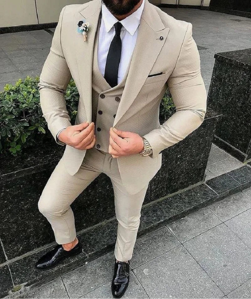 Men's Suits Prom Tuxedo Slim Fit 3 Piece Groom Wedding Suit For Men Custom Blazer Terno Masuclino 3 Pieces (jacket+vest+pant)