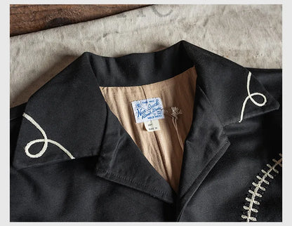 Non Stock Bolero Men's Rockabilly Jacket in Black Vintage-Inspired Western Embroidery Outerwear
