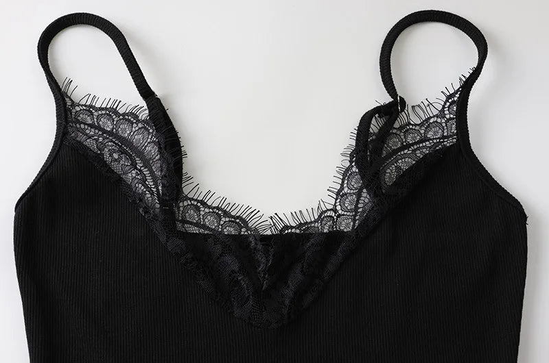 Women's Summer Dresses Lace Patchwork Camisoles Sexy Club Solid Short Dresses Fashion Skinny Female Regular Casual Mini Dresses