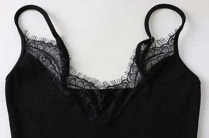 Women's Summer Dresses Lace Patchwork Camisoles Sexy Club Solid Short Dresses Fashion Skinny Female Regular Casual Mini Dresses