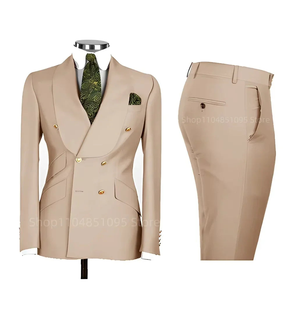 Solid Slim Fit 2 Piece Wedding Men's Tuxedos Formal Groom Suits with Shawl Lapel Blazer And Pants for Prom Party Best Man