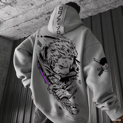 One Piece Zoro Anime Men Hooded Sweatshirt Spring Autumn Cotton Streetwear Casual Hoodie Graphic Print Cosplay Long Sleeve Tops