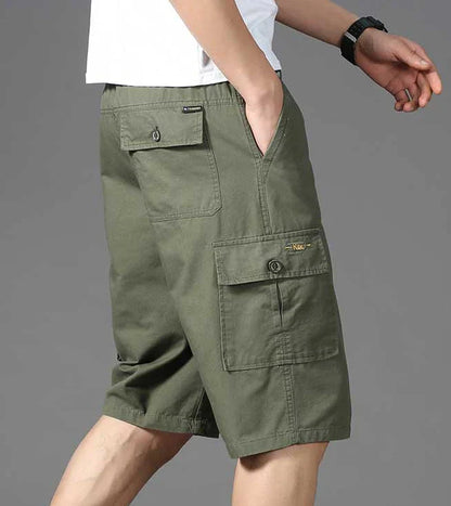 Men Cropped Cargo Shorts Men's Casual Sports Pants Zipper Pocket Summer Cotton Shorts Running Jogger Shorts Elastic Waist