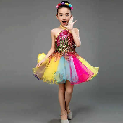 Summer Stage Princess Girls Casual Dresses Sequin Tutu Children Costume Robe Fille Party Baby Clothing Dance Kids Dress Vestidos